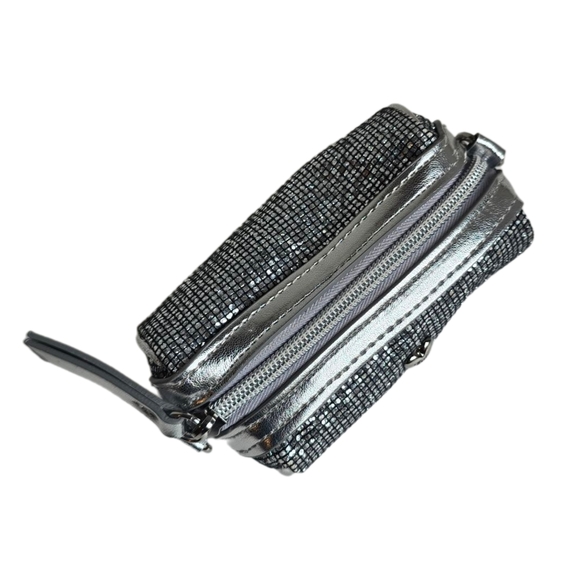 Juicy Couture Silver Sparkle Mini Purse Y2K Bling Wristlet Pouch | Heart Logo - Picture 3 of 9